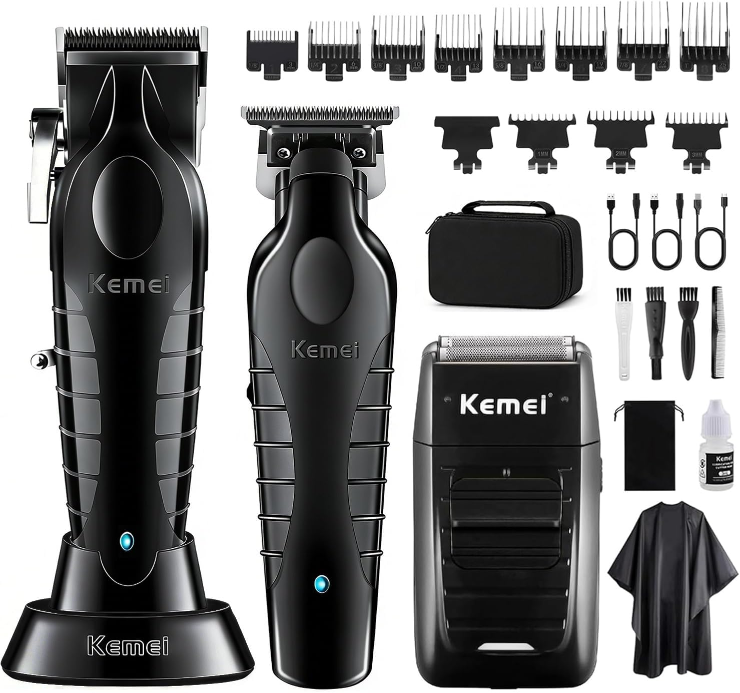 KEMEI Professional Hair Clipper, Hair Trimmer, Beard Shaver Set for Men, Electric Cordless Barber Clipper Beard Trimmer, Rechargeable Fade Clipper Haircutting Kit, KM-2299, KM-2296, KM-1102