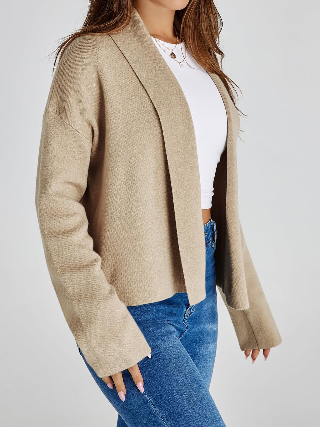Saodimallsu Womens Cropped Cardigan Open Front Shawl 2026 Fall Trendy Long Sleeve Sweater Jacket
