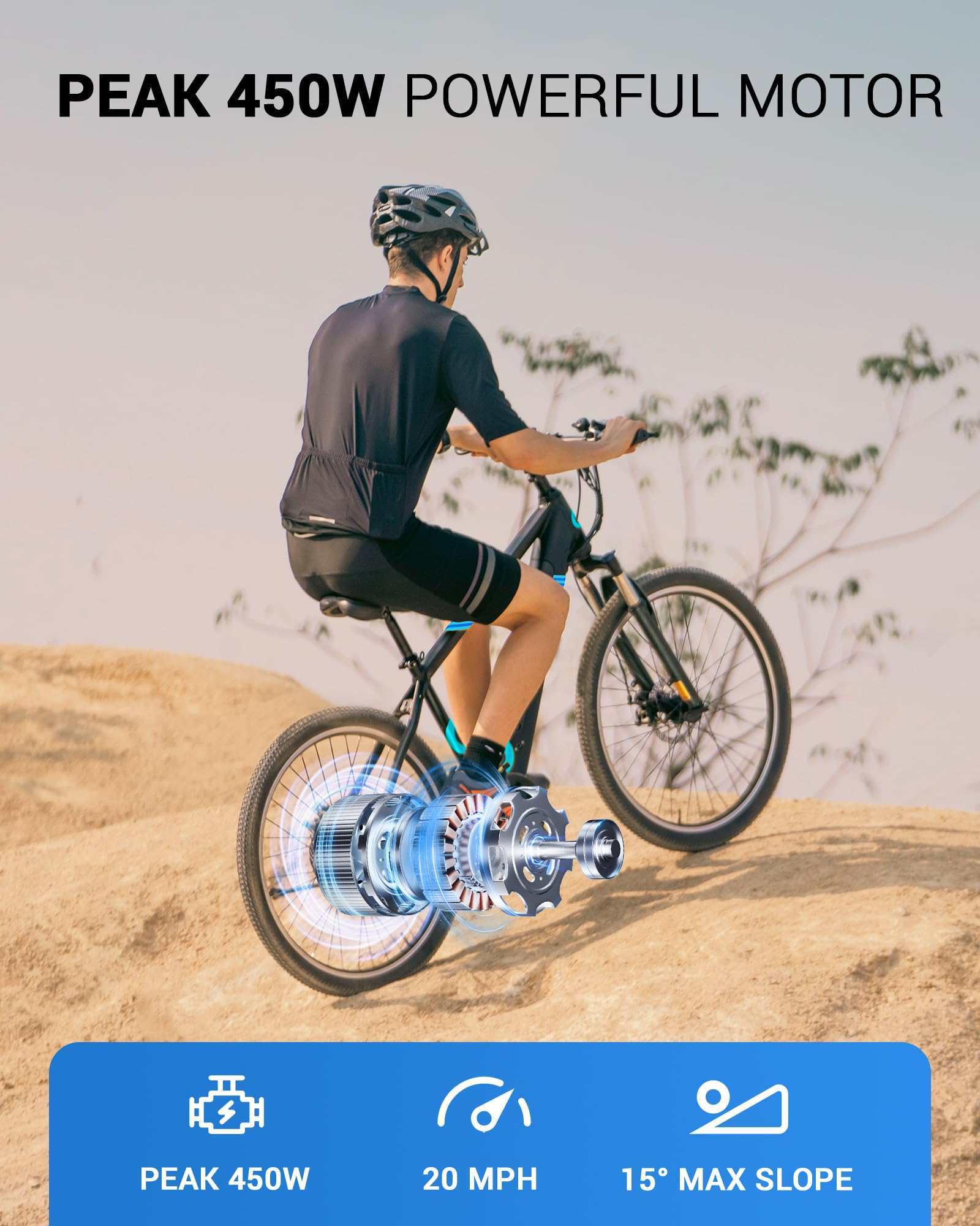 MULTIJOY Electric Bike for Adults,36V Built-in Invisible Removable Battery,350W Brushless Motor(Peak 450W) Electric Mountain Bike,26" Tires&Front Fork Suspension,UL Certified 7-Speed