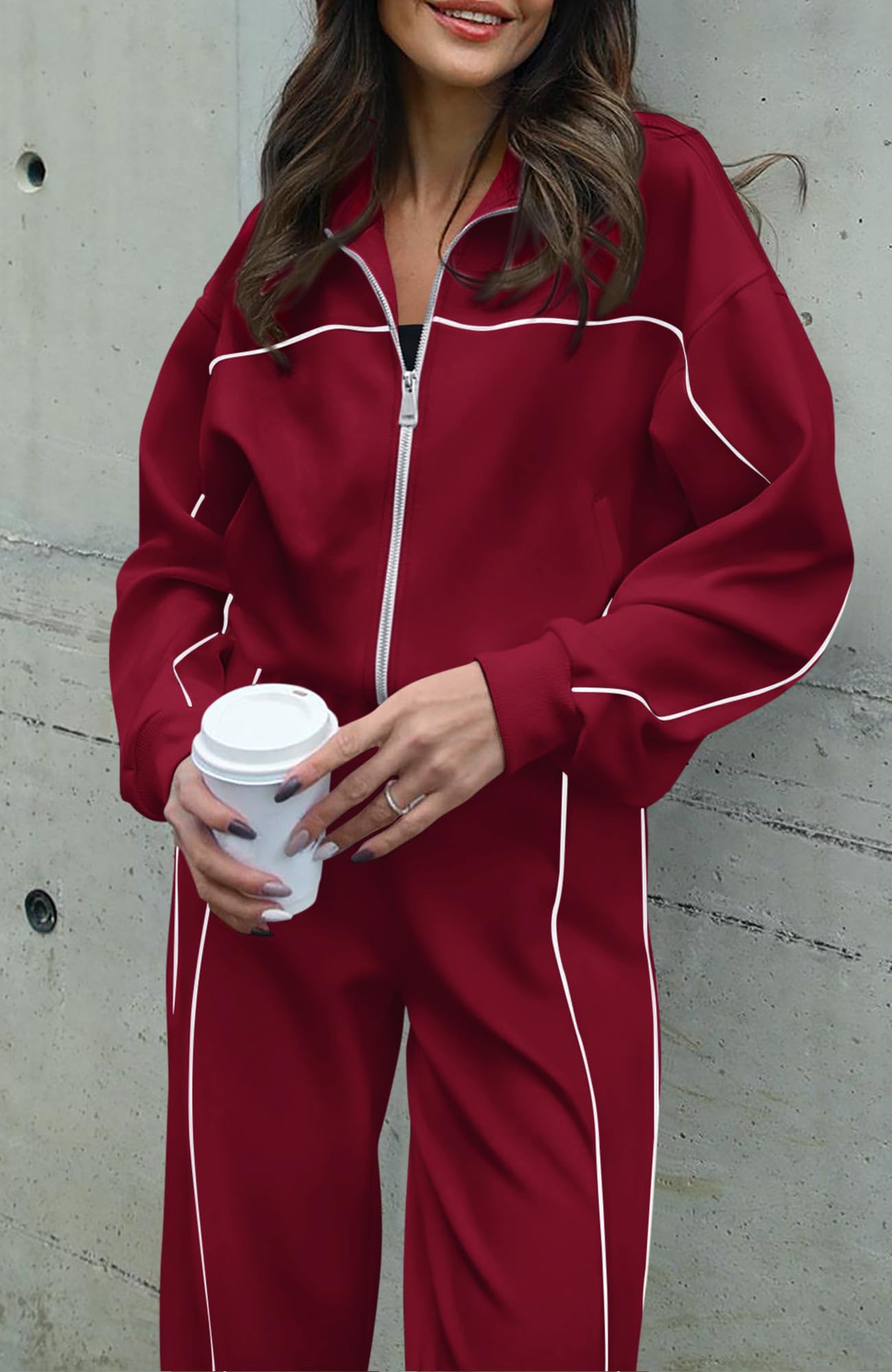 BTFBM Women's Two Piece Tracksuit Fall 2026 Long Sleeve Zip Up Sweatshirt Long Pants Outfits Jogger Sweatsuit Sets