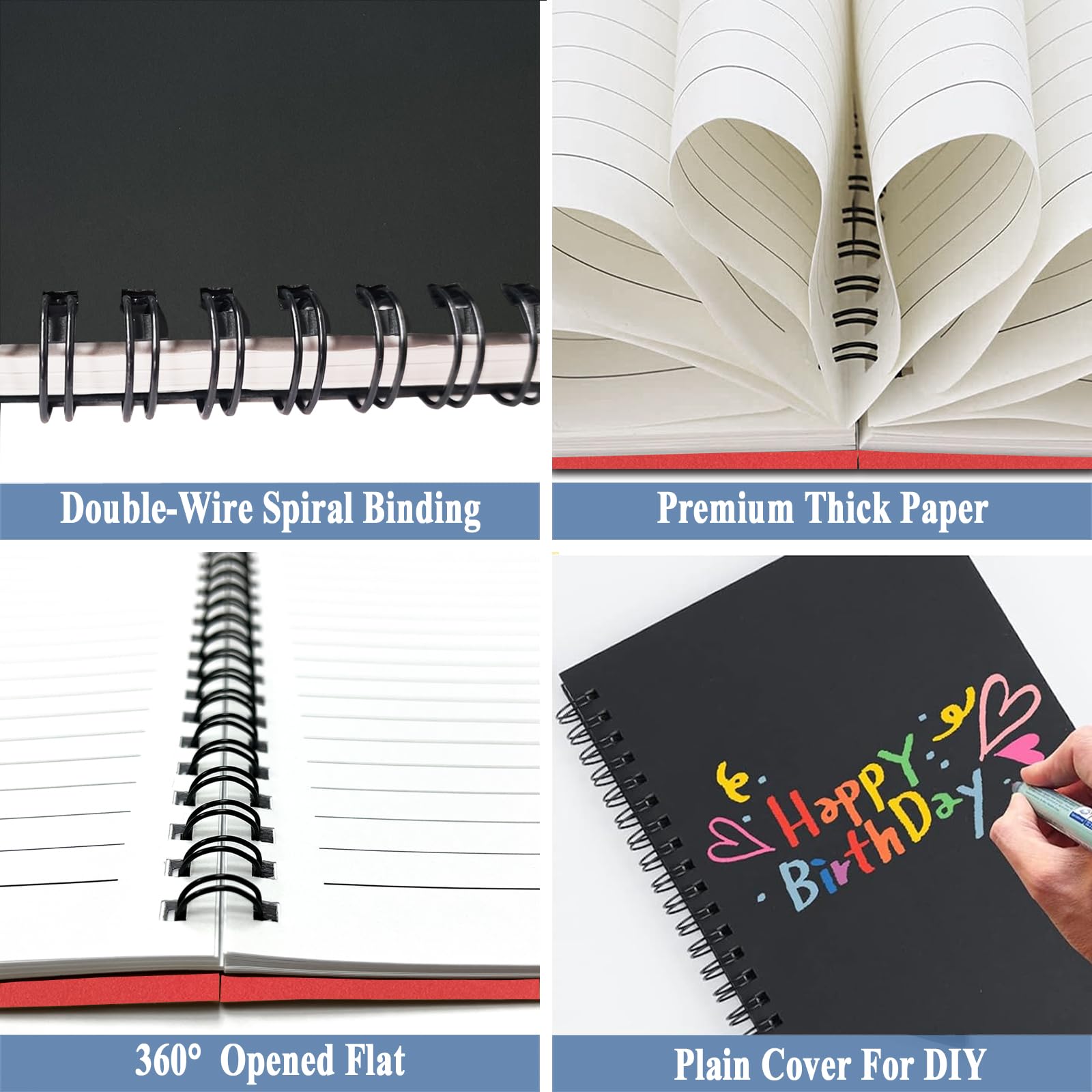 4Pack Small Spiral Notebook A5, 8.25x5.5” 120 Lined Pages Black & Red Wide Ruled Spiral Journal Bulk Blank Kraft Cover Spiral Bound Notebook & Writing Pads for Home Office Meeting Work Note Taking