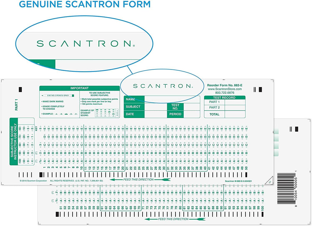 Official Scantron Brand 882-E Answer Sheet. (25 Pack)