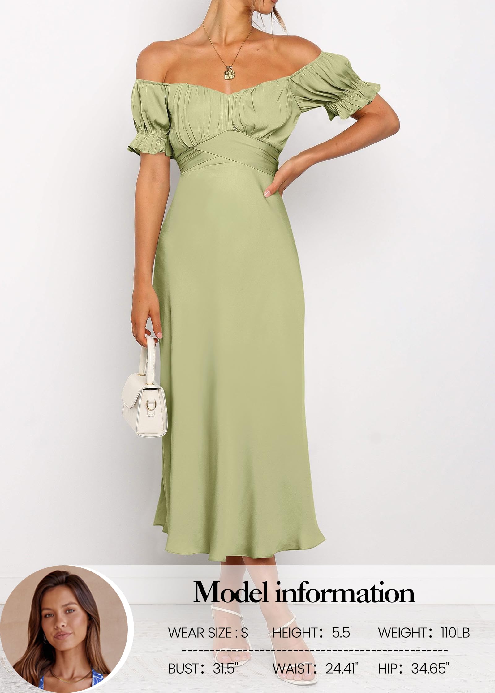 KIRUNDO Women's 2026 Spring Summer Satin Wedding Guest Midi Dress Off The Shoulder Wrap Party Cocktail Formal Prom Dresses