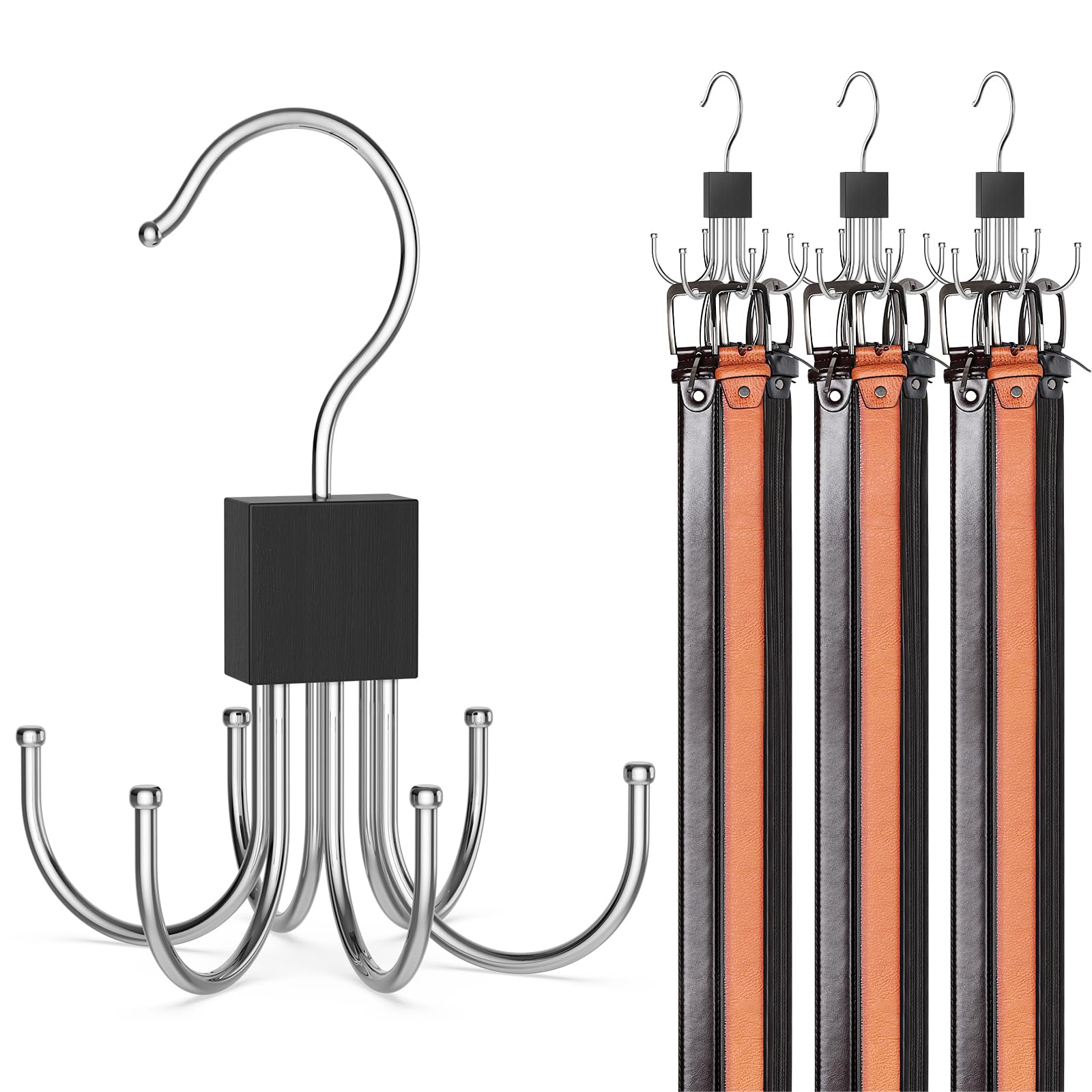 1 Pack Belt Hanger, Belt Organizer for Closet | 360° Rotatable, Max 24 Belt Storage, Space Saving, Closet Organizers and Storage