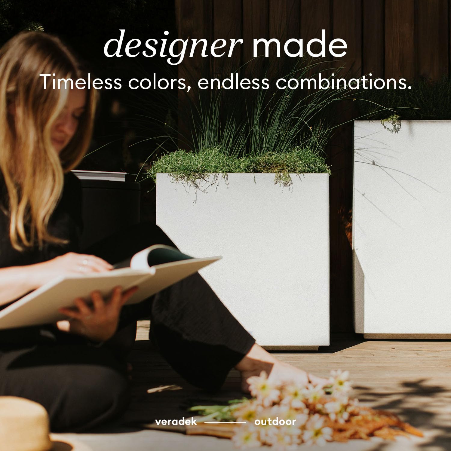 Veradek Block Series Cube Plastic Planter - Large Square Planter for Indoor or Outdoor Patio/Garden | Durable All-Weather Use with Drainage Holes | Modern Décor for Tall Plants, Trees, Flowers