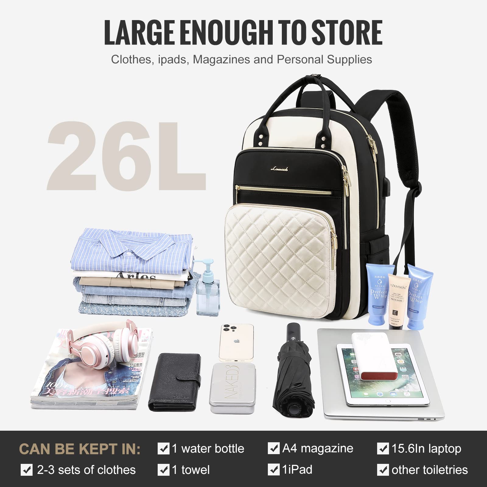 LOVEVOOK Laptop Backpack for Women, Water Resistant Travel Work Backpacks Purse College Business Teacher Nurse Computer bag with USB Charging Port