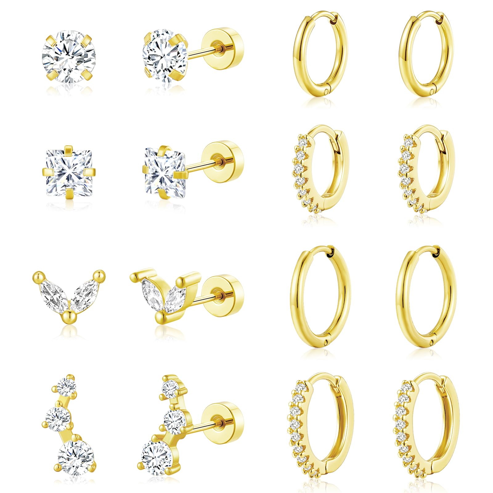 Adoyi 9 Pairs Gold Hoop Earrings Set for Womens Twisted Huggie Hoops Earrings 14K 18K Gold Plated for Girls Valentines Mother's Day Birthday Gifts Lightweight