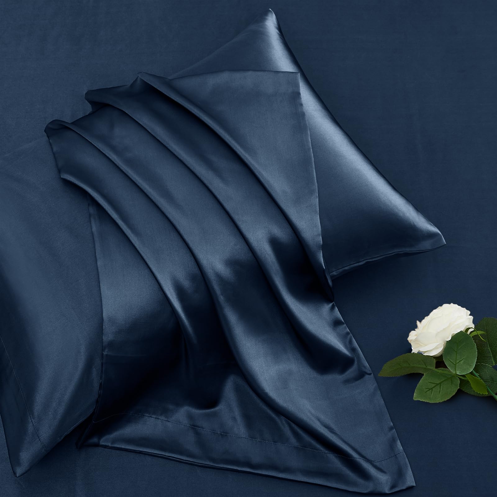 Vonty Extra Deep Pocket Full Sheet Sets - Cooling & Silky Satin Full Size Sheets with 18-24 Inch Deep Pocket, Black Satin Bed Sheets Fit Up to 24" Deep Mattress - 4 Piece Set