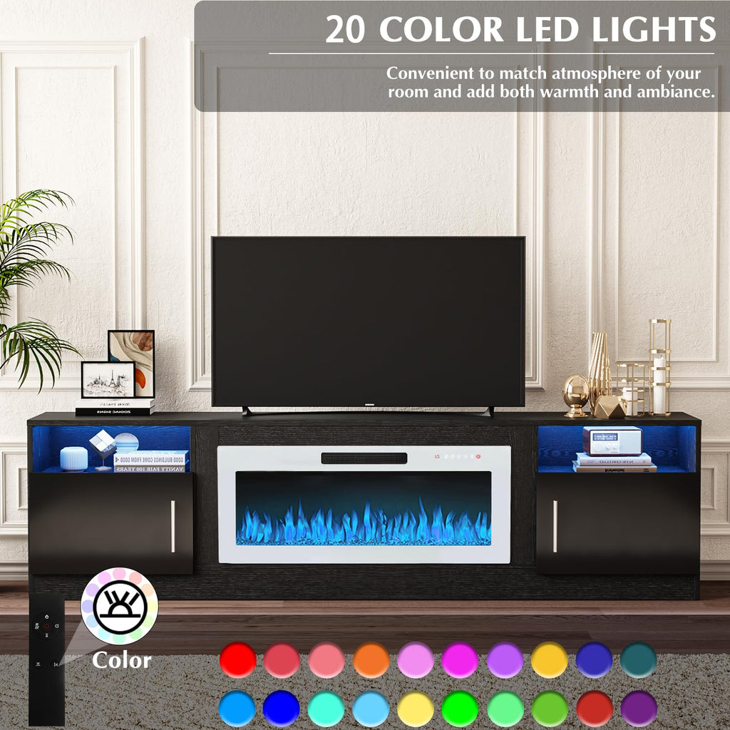 VITESSE 58 Inches Fireplace TV Stand for TVs up to 65 Inches Console with 18'' Electric Fireplace & Remote,Wooden Modern Entertainment Center for Living Room with LED Light Glass Shelves（Bei）