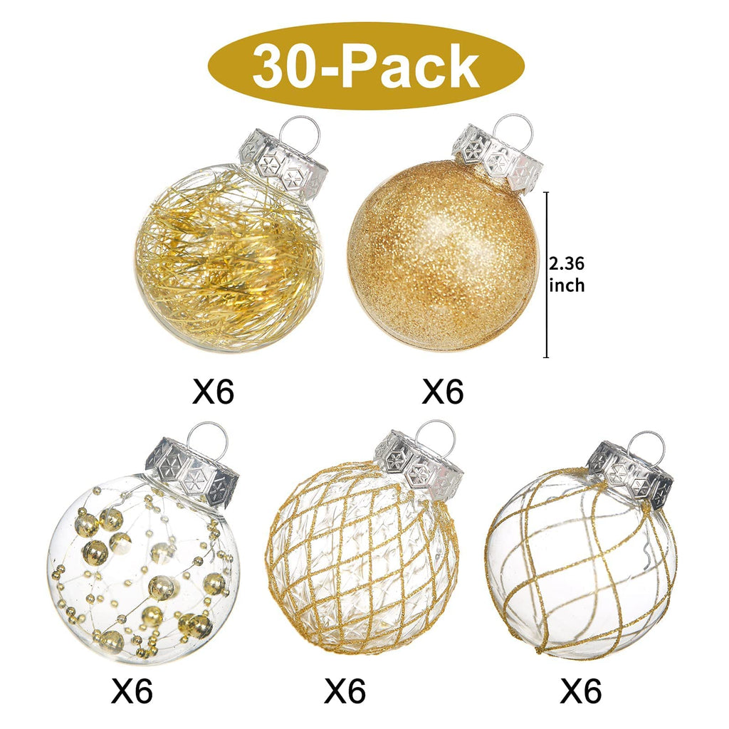 Clear Plastic Christmas Ball Ornaments, 30ct 2.36 Inch Champagne Balls for Tree Decoration - Shatterproof for Holiday Wedding Party Gifts