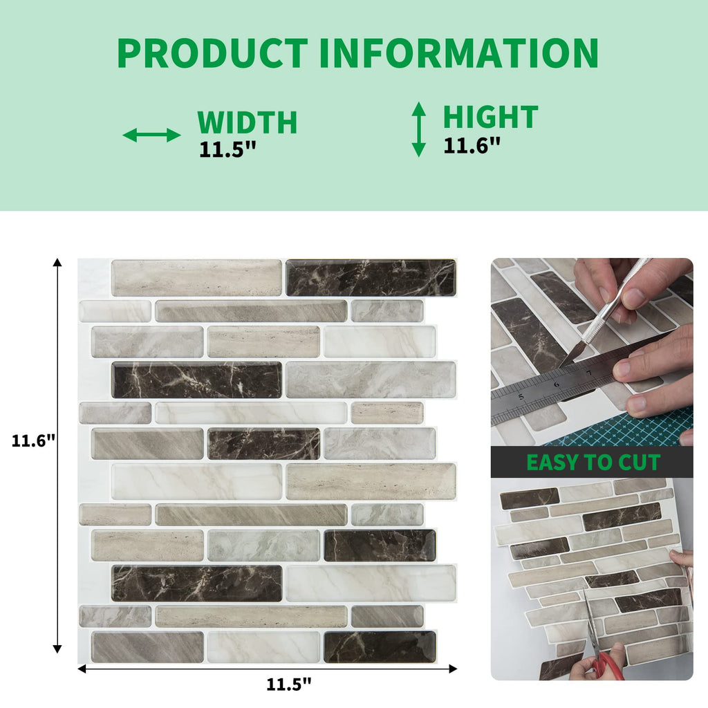 WOWSTAR 10-Sheet Peel and Stick Backsplash Tile for Kitchen, Back Splash Stick On Tiles for Kitchen Wall (Sand)