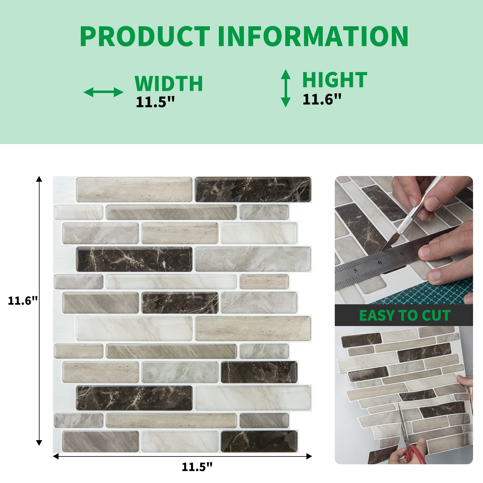 WOWSTAR 10-Sheet Peel and Stick Backsplash Tile for Kitchen, Back Splash Stick On Tiles for Kitchen Wall (Sand)