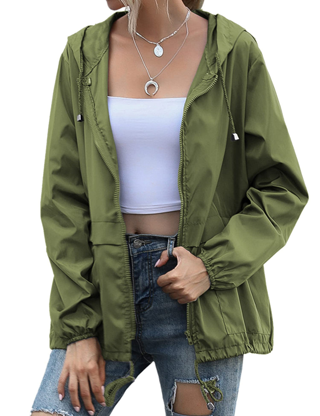 Women's Raincoats Lightweight Waterproof Windproof Adjustable Windbreaker Rain Jackets Hooded with Pockets S-XXL