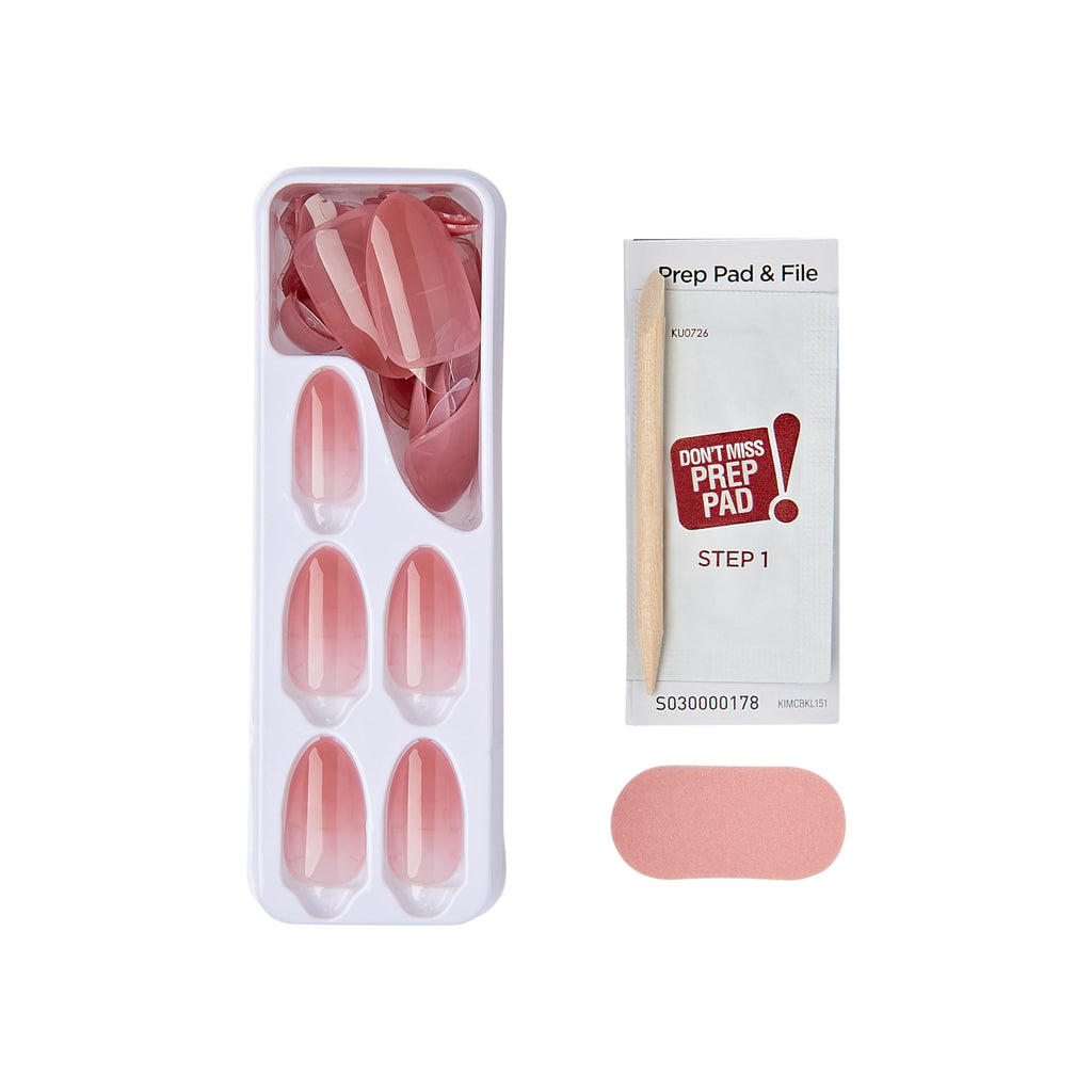 KISS imPRESS No Glue Mani Press On Nails, Bare but Better, 'Flare', Medium Neutral, Medium Size, Coffin Shape, Includes 30 Nails, Prep Pad, Instructions Sheet, 1 Manicure Stick, 1 Mini File
