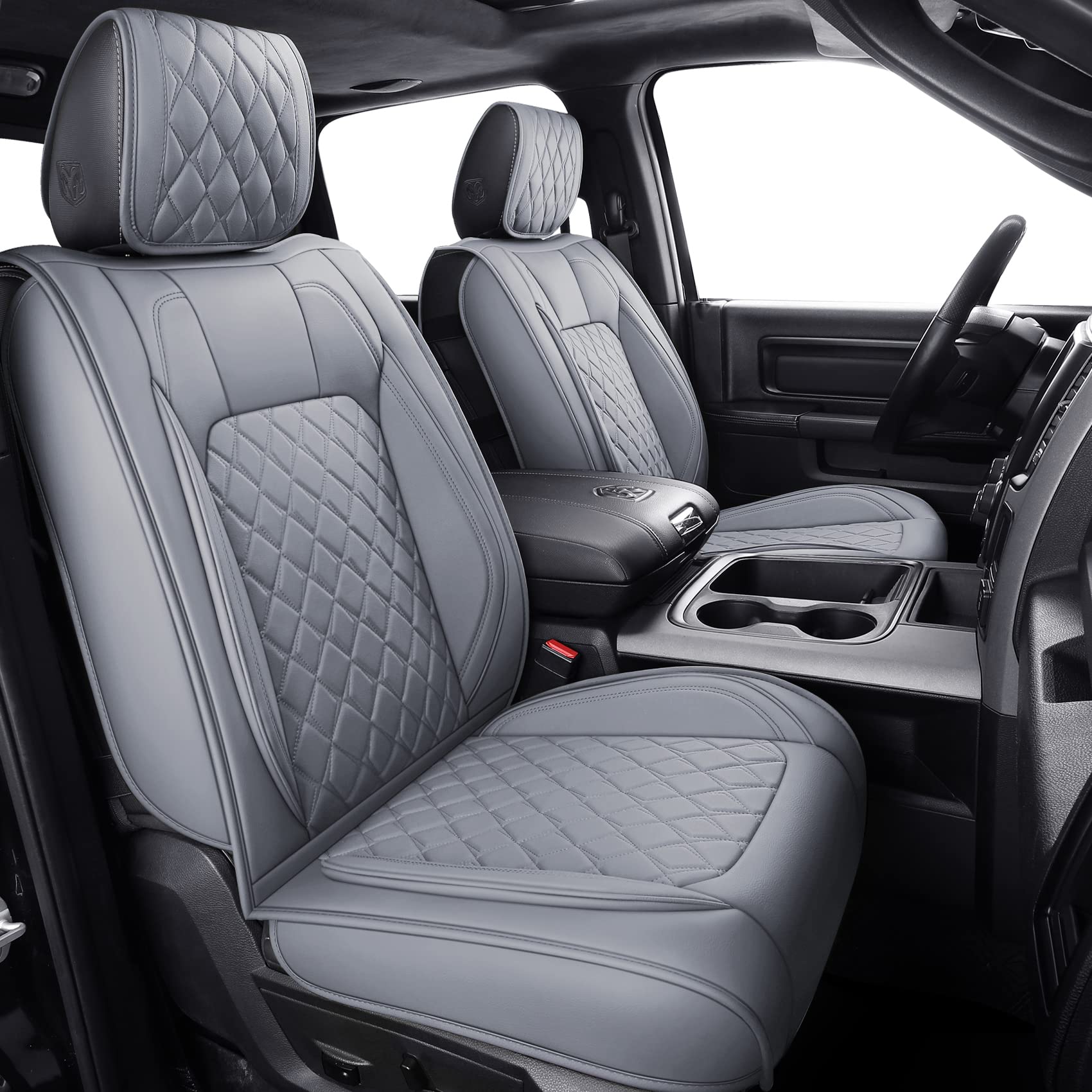 Aierxuan Dodge Ram Front Seat Covers Custom Fit 2009-2026 1500/2500/3500 Truck Pickup Crew Quad Regular Cab Heavy Duty Waterproof Leather Airbag Compatible Cushions(2 PCS Front/Black)