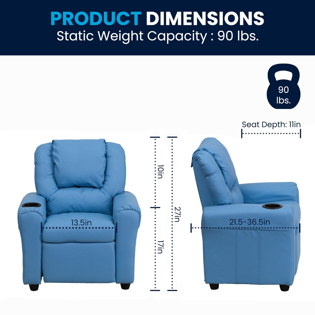 Flash Furniture Vana Vinyl Kids Recliner with Cup Holder, Headrest, and Safety Recline, Contemporary Reclining Chair for Kids, Supports up to 90 lbs., Beige