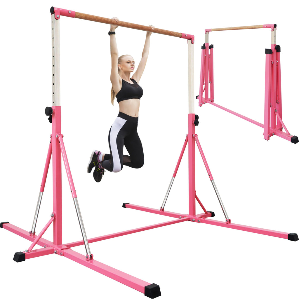 FC FUNCHEER Gymnastics Bar for Kids Ages 3-15, 35" to 60" Adjustable Height, 4FT Wide Base - Professional Kip Bar with 360° Stability & Fiberglass Crossbar, Easy Fold&Solid Design for Home Training