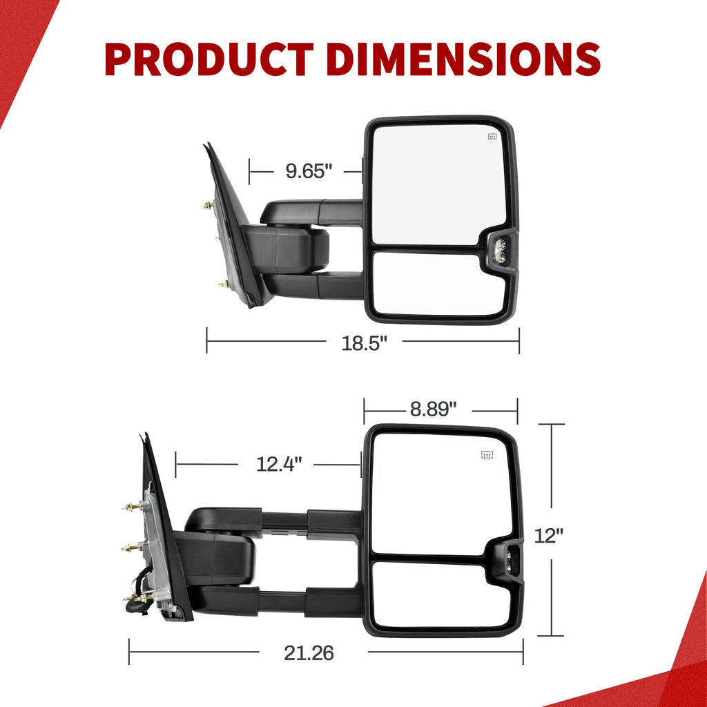 YITAMOTOR Towing Mirrors Compatible with 07-13 Silverado 1500 2500 3500 Tahoe Suburban Avalanche GMC Sierra Yukon Cadillac LED Turn Signal Light Power Heated Manual Telescoping Folding