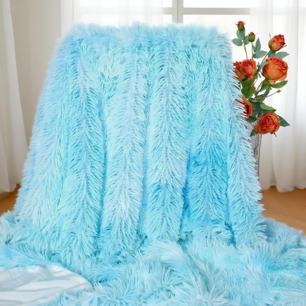 Plush Super Soft Blanket Bedding Sofa Cover Furry Fuzzy Fur Warm Throw Qulit Cozy Couch Blanket for Winter (51"x63", Black)