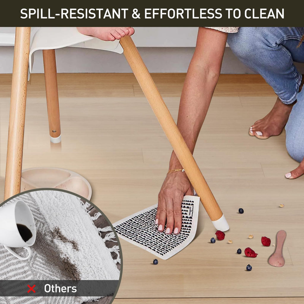 Area Floor Mat for Home, 3'×5' Black No Slip Waterproof Vinyl Area Rug for Hard Floor, Spill Resistant Floor Protector Cover for Kitchen, Easy Clean Splat Mat for Under High Chair