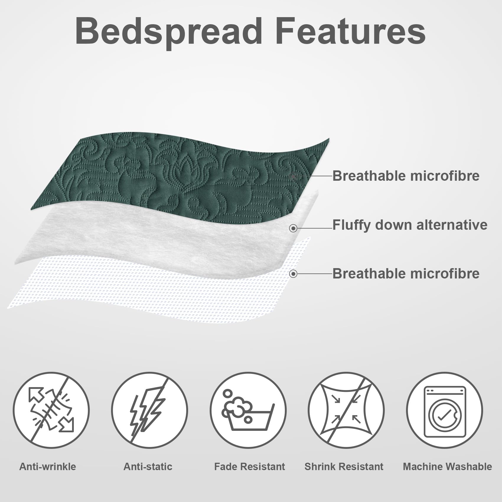 Hansleep Black Quilt Twin Size - Damask Ultrasonic All Season Bedspread Twin, Soft Lightweight Coverlet Bedding Set, 2 Pieces (1 Quilt, 1 Pillow Sham)