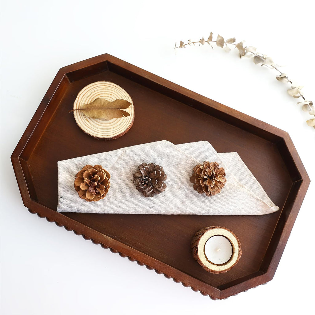 Hrastany Wood Rustic Serving Tray with Beads, Farmhouse Black Decorative Tray for Table Centerpiece, Christmas Wedding Halloween Home Decor