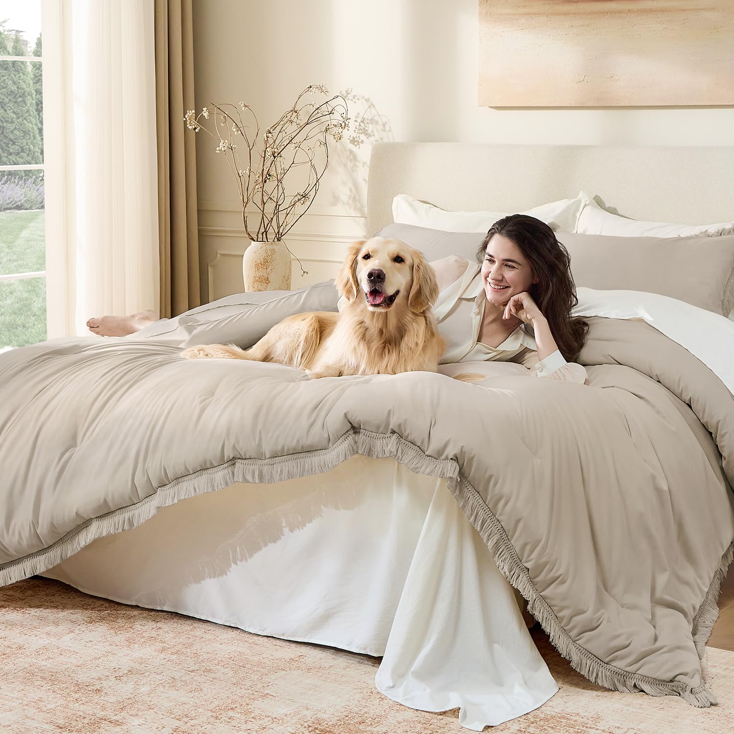 Andency Comforter Full Size Set Burnt Orange, 3 Pieces Boho Terracotta Winter Lightweight Bedding Comforter Sets, All Season Rust Tassel Bed Set (79x90In Comforter & 2 Pillowcases)
