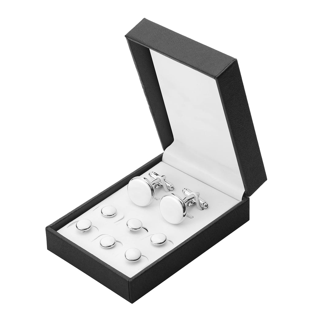 Men's Cufflinks & Tuxedo Studs Set - 316L Stainless Steel Formal Wedding Jewelry, Groomsmen Gift Set with Gift Box