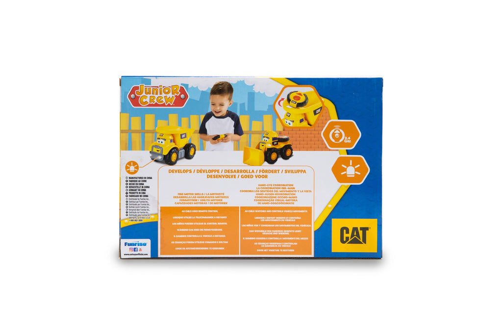 CAT Construction Toys, Junior Crew Lil' Movers Remote Control Truck, RC Car + Dump Truck, Working Headlights, with Child Friendly Controller