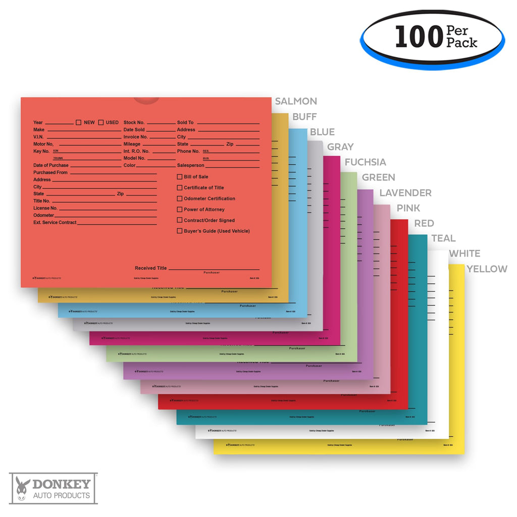 Printed Vehicle Deal Envelopes 9x12 Deal Jackets (100 shrink wrapped) (Blue)