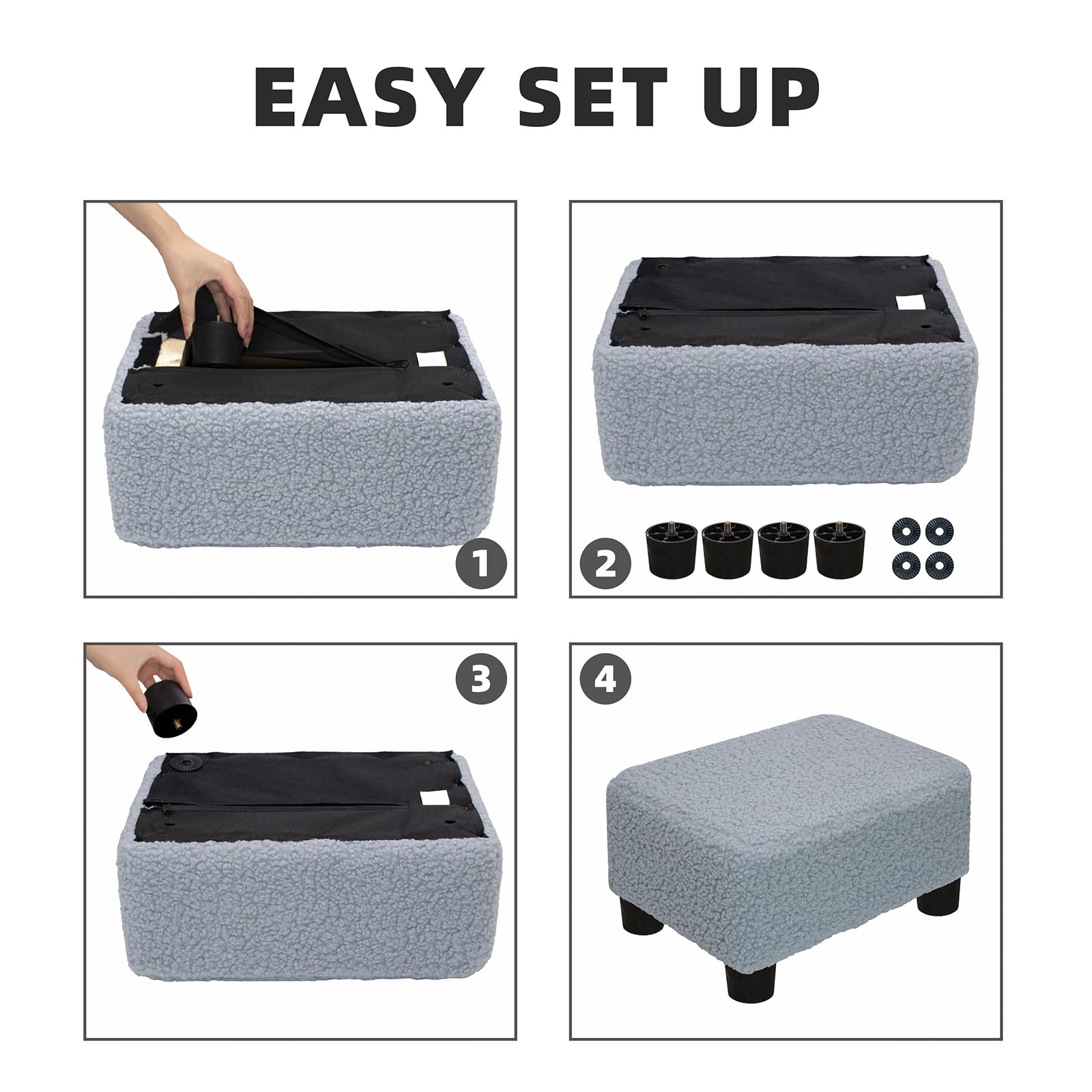 CAROLMADE Small Foot Stool Ottoman Footstool with Legs Under Desk Footrest for Living Room Bedroom and Office, Black