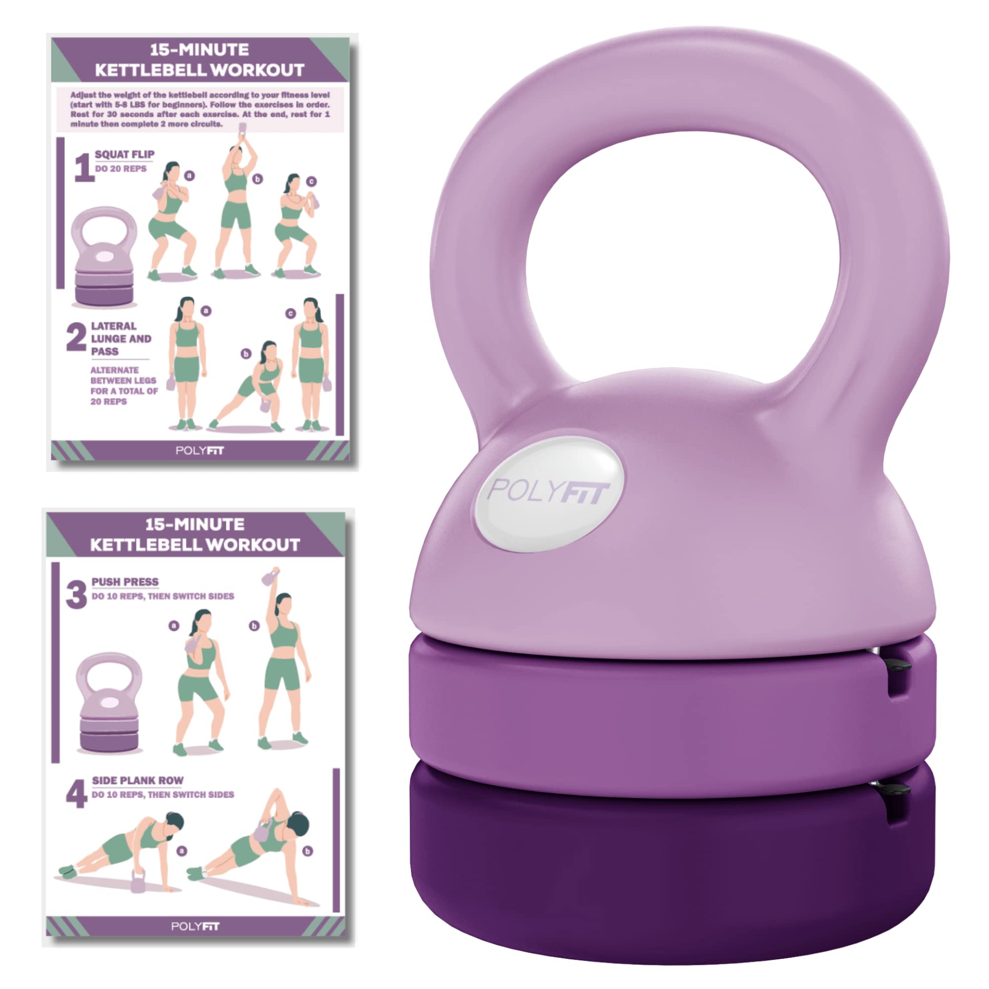 Polyfit Adjustable Kettlebell | 5 lb - 12 lb | Kettlebells Weights Set for Home Gym | Kettle Bell Sets for Women at Home