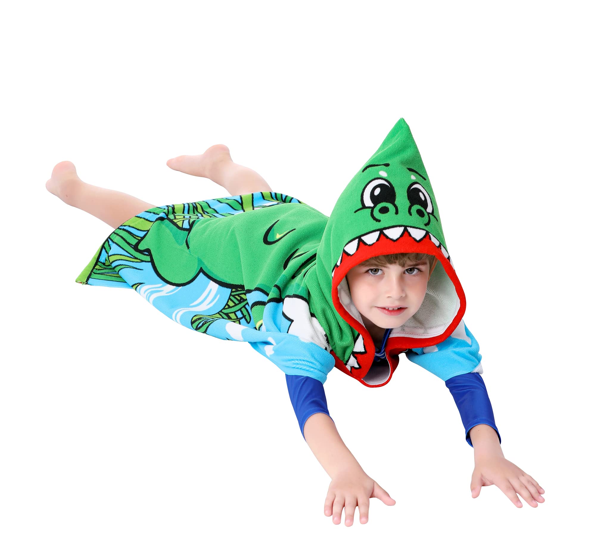 Soft Microfiber Swim Cover-ups for 3 to 10 Years Old Kids Hooded Bath Beach Poncho Towels (Alligator, Fits 3-10 Years)