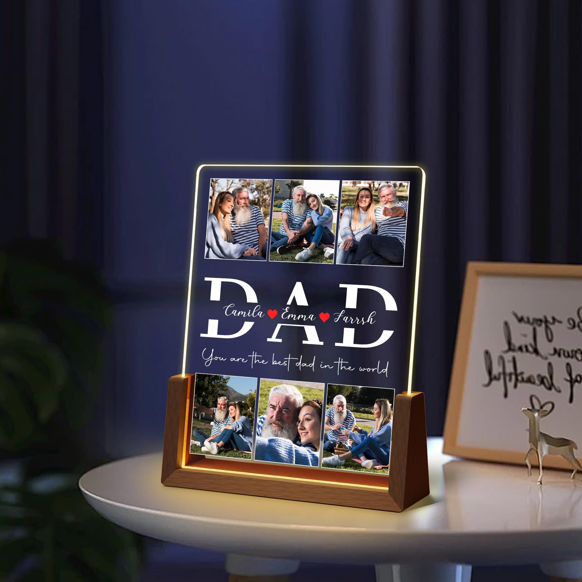 Personalized Fathers Day Birthday Gifts For Daddy Dad From Daughter Son Wife, Custom Acrylic Plaque Light Up Picture Frame, Customized Dad Gifts For Husband Men Papa Fathers Day Christmas