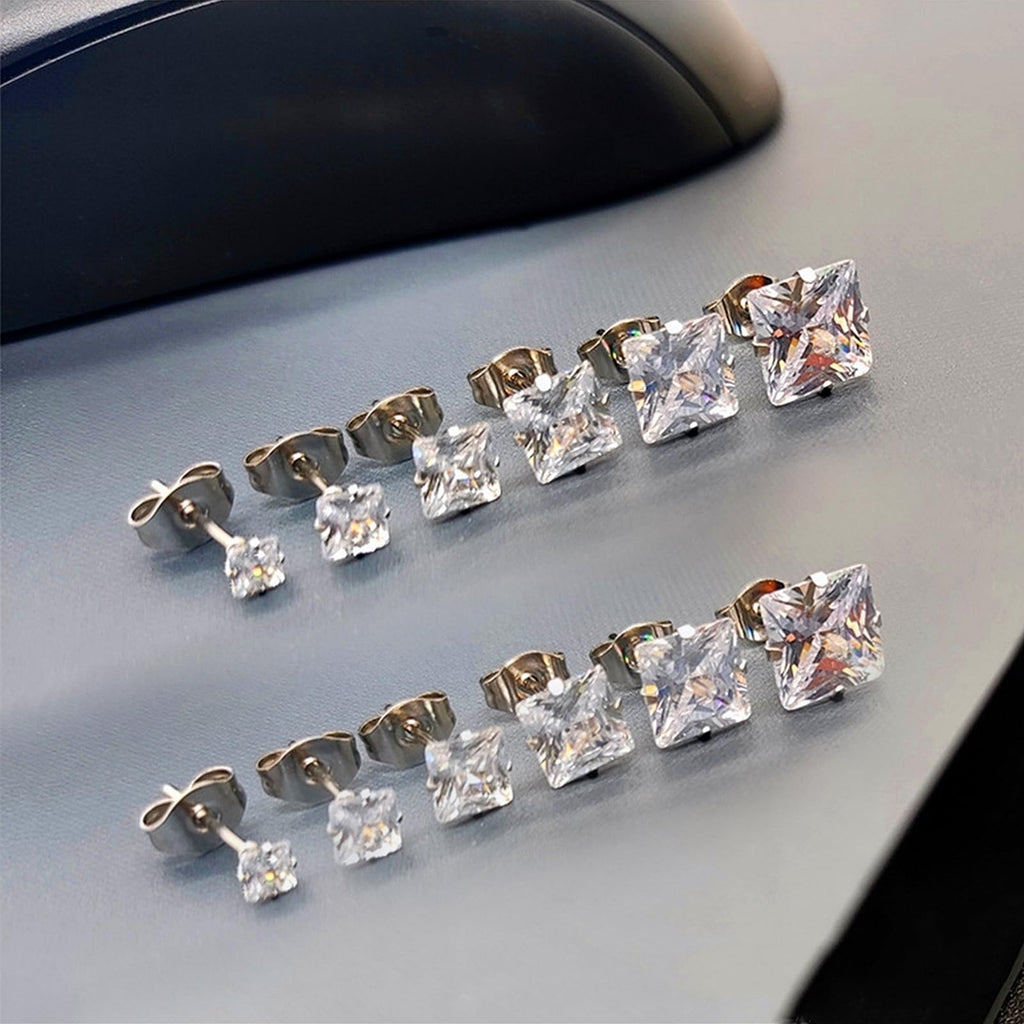 Silver Gold Black Stud Earrings Set 7Pairs Hypoallergenic Cubic Zirconia Titanium Stainless Steel Silver Rose Gold Black CZ Cartilage Stud Earrings Jewelry Sets for Women Men, 2-8mm CZ Stud Earrings