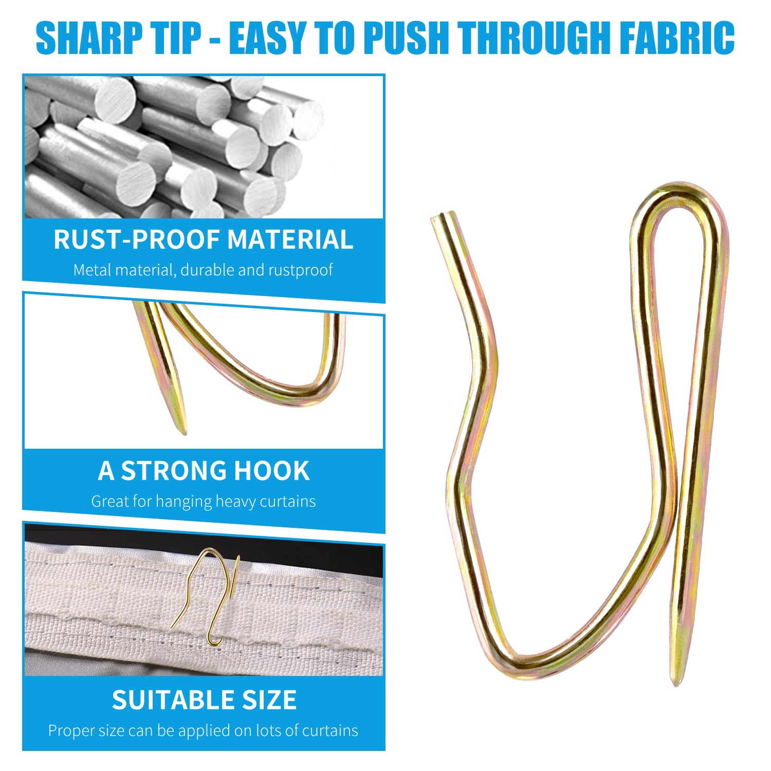 1.2 Inches Curtain Hooks, Sopito 58pcs Metal Drapery Pin and Hook for Door Window Shower Curtain, Bronze