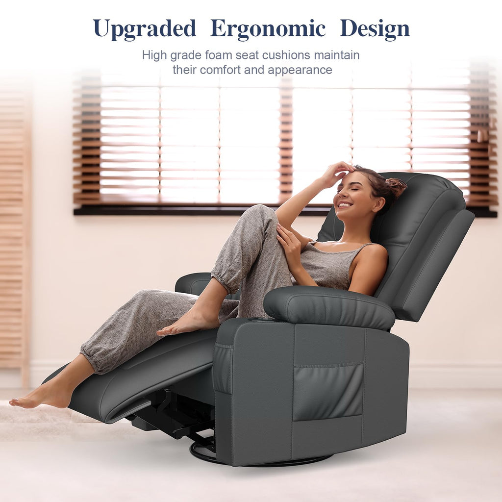 Recliner Chairs for Adults, FSC Certified Massage Reclining Chair with Heated Modern, Ergonomic Lounge Single Reclining Sofa Seat with Cup Holder & Pocket, Living Room Lounge Recliners Black