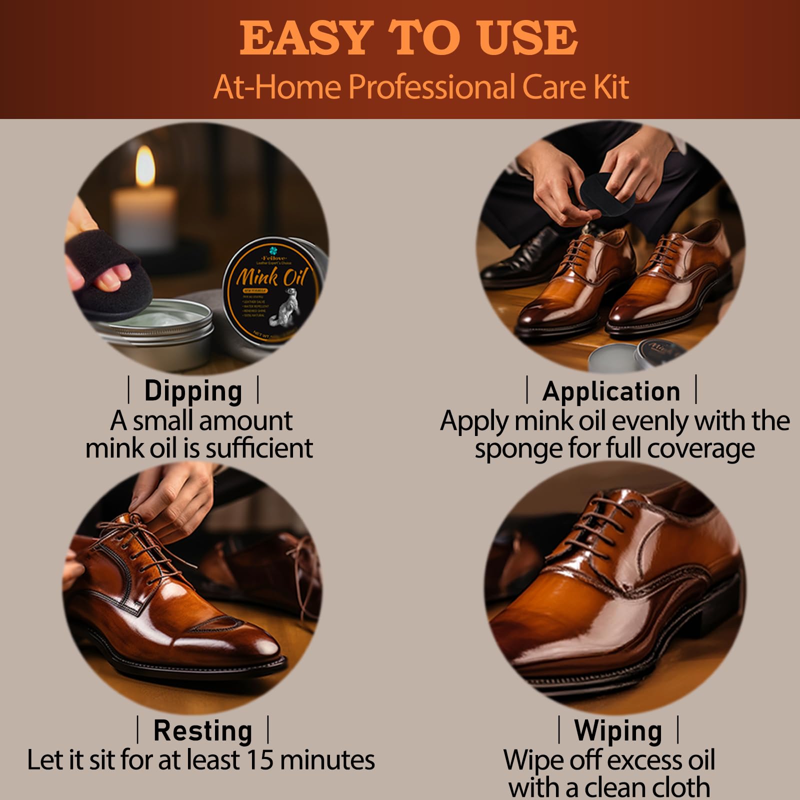 Feilove 4-in-1 Mink Oil Leather Conditioner and Cleaner 3.52 oz - Premium Waterproof Formula for Boots and Shoes