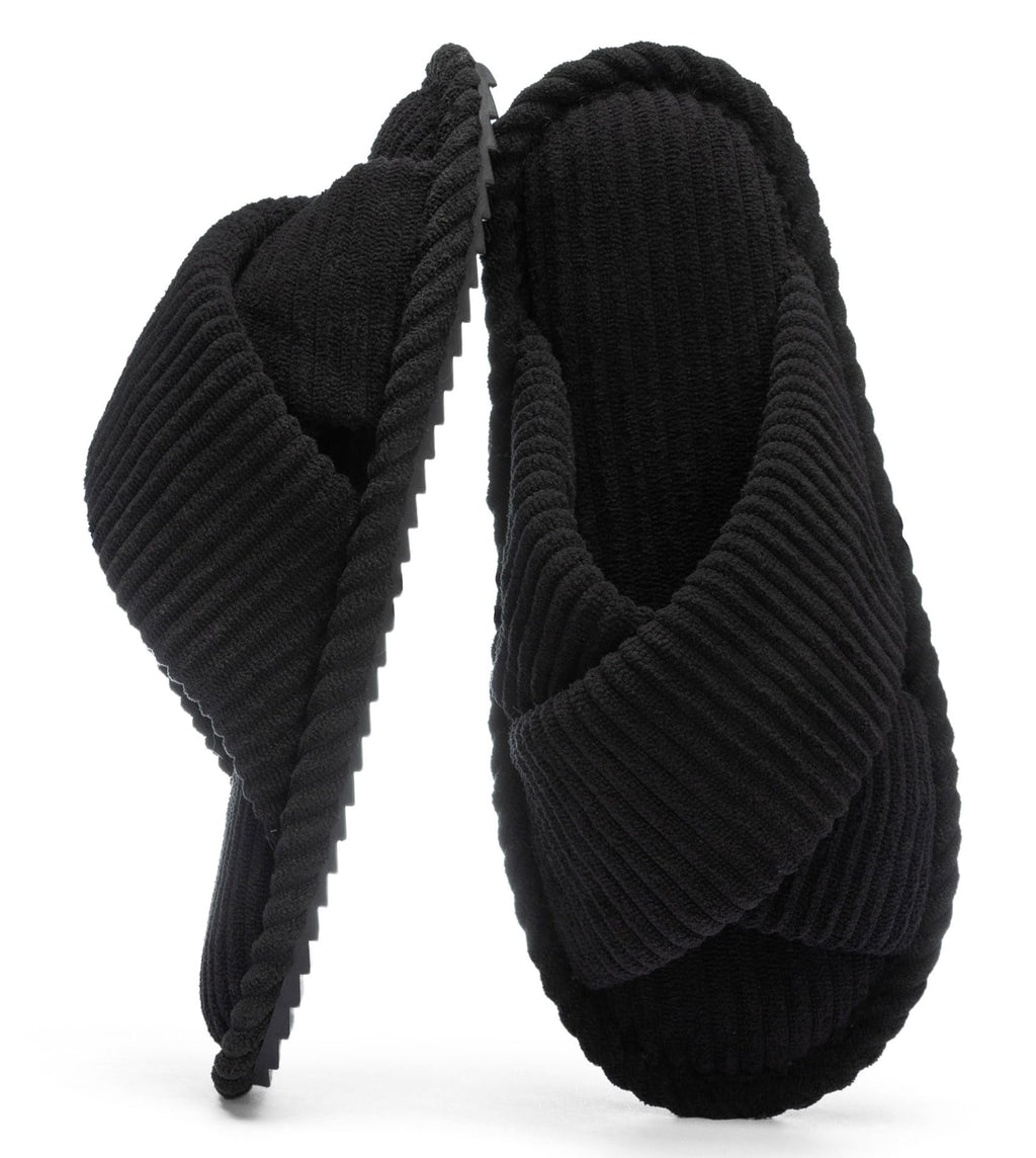 GOEWY Slippers for Women Memory Foam House Bedroom Corduroy Crossbands Open Toe Slides Sandals Shoes Comfy Trendy Gift for womens Anti-Skid sole