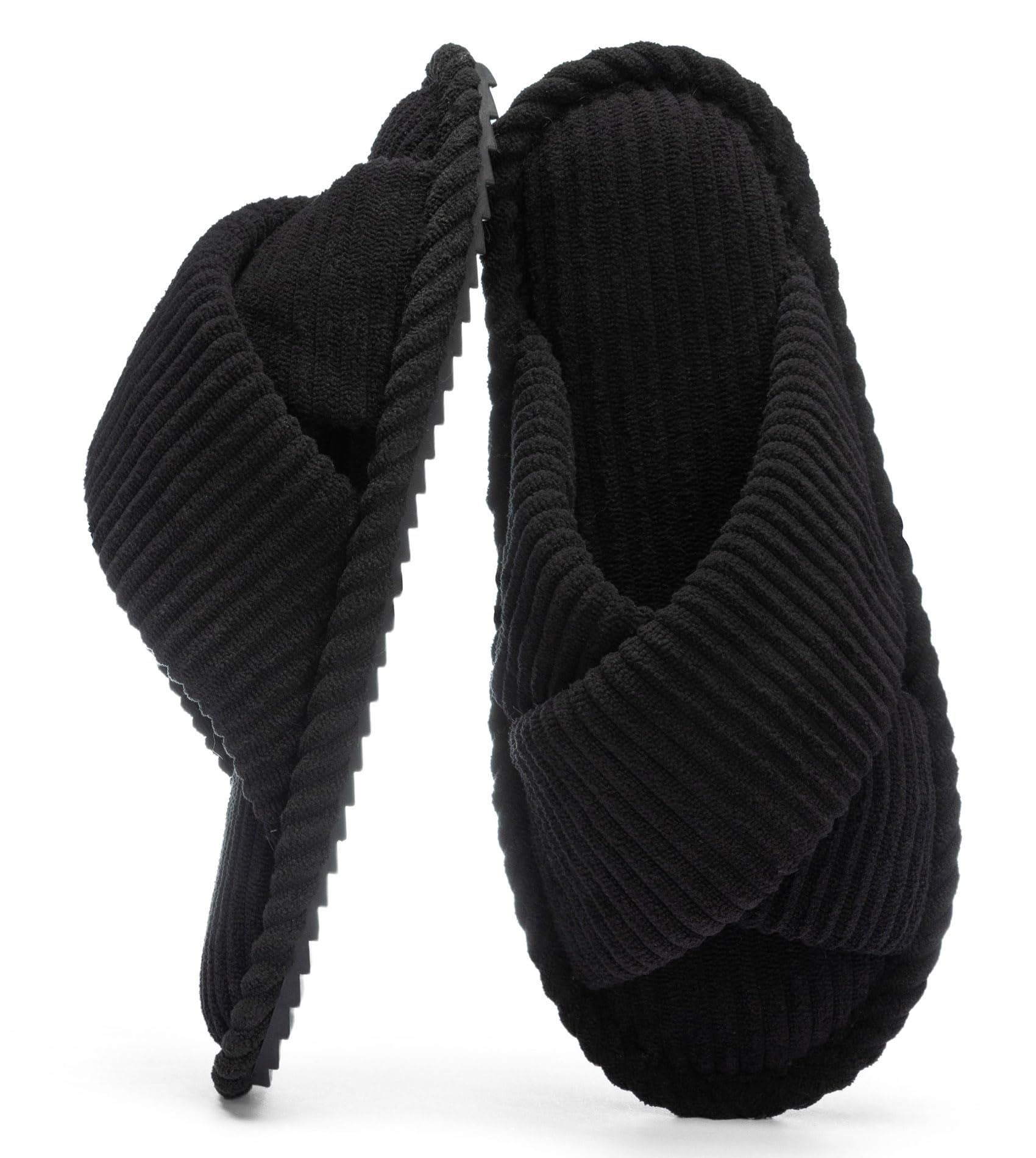 GOEWY Slippers for Women Memory Foam House Bedroom Corduroy Crossbands Open Toe Slides Sandals Shoes Comfy Trendy Gift for womens Anti-Skid sole