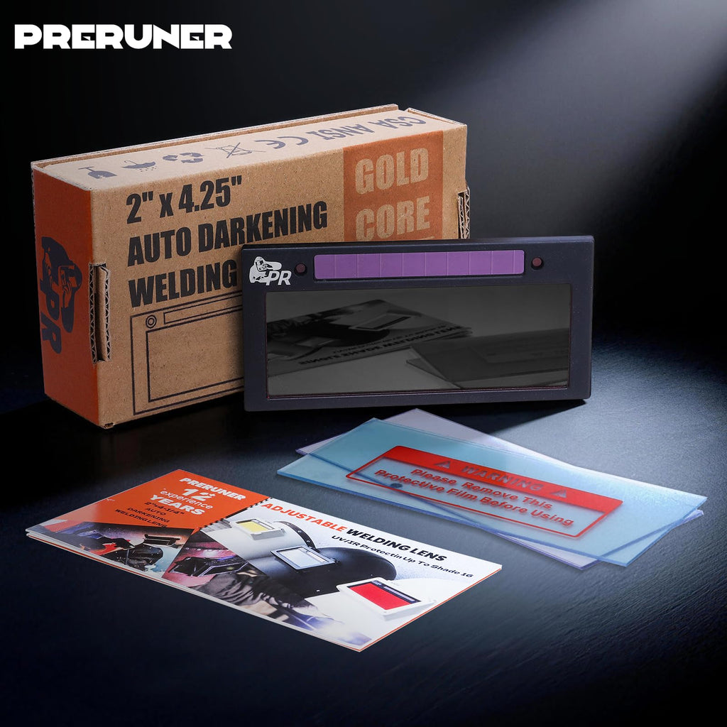 Core Series Gold Shade 9 Auto Darkening Welding Lens 2" x 4 1/4", Slim 0.2" Welding Lens with Cool Blue Puddle View for Pancake & Sugar Scoop Welding Hoods