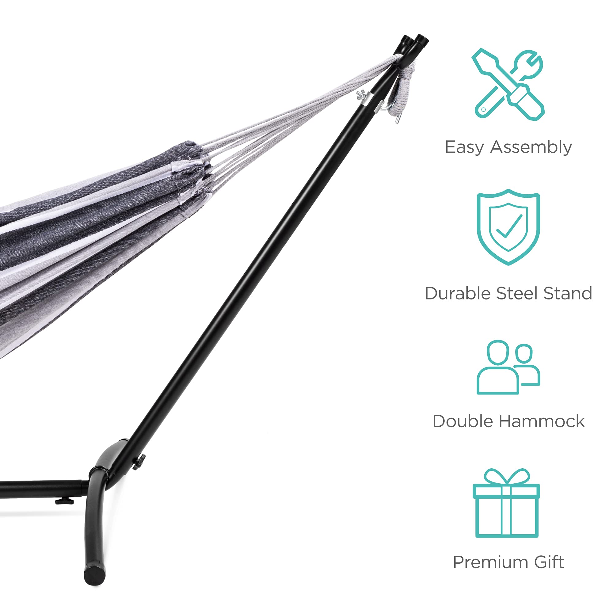 Best Choice Products Double Hammock with Steel Stand, Indoor Outdoor Brazilian-Style Cotton Bed w/Carrying Bag, 2-Person Capacity - Abyss