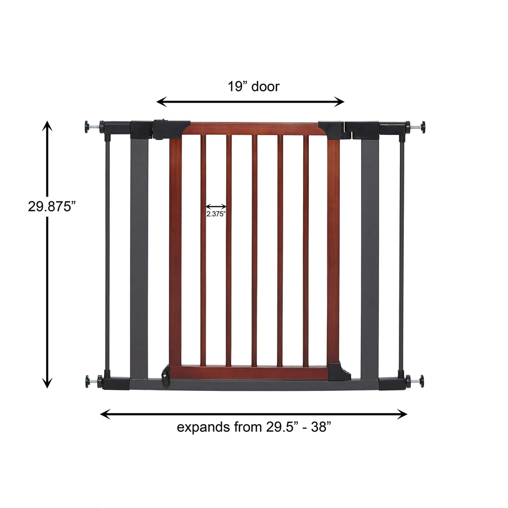 Midwest 29" Walk-Thru Dog Gate, Wooden Door | Steel Frame, Pressure Mounted, Expands 29.5"-38" Wide, Auto-Close Door, Latch Closure, Includes Two 3" Extensions