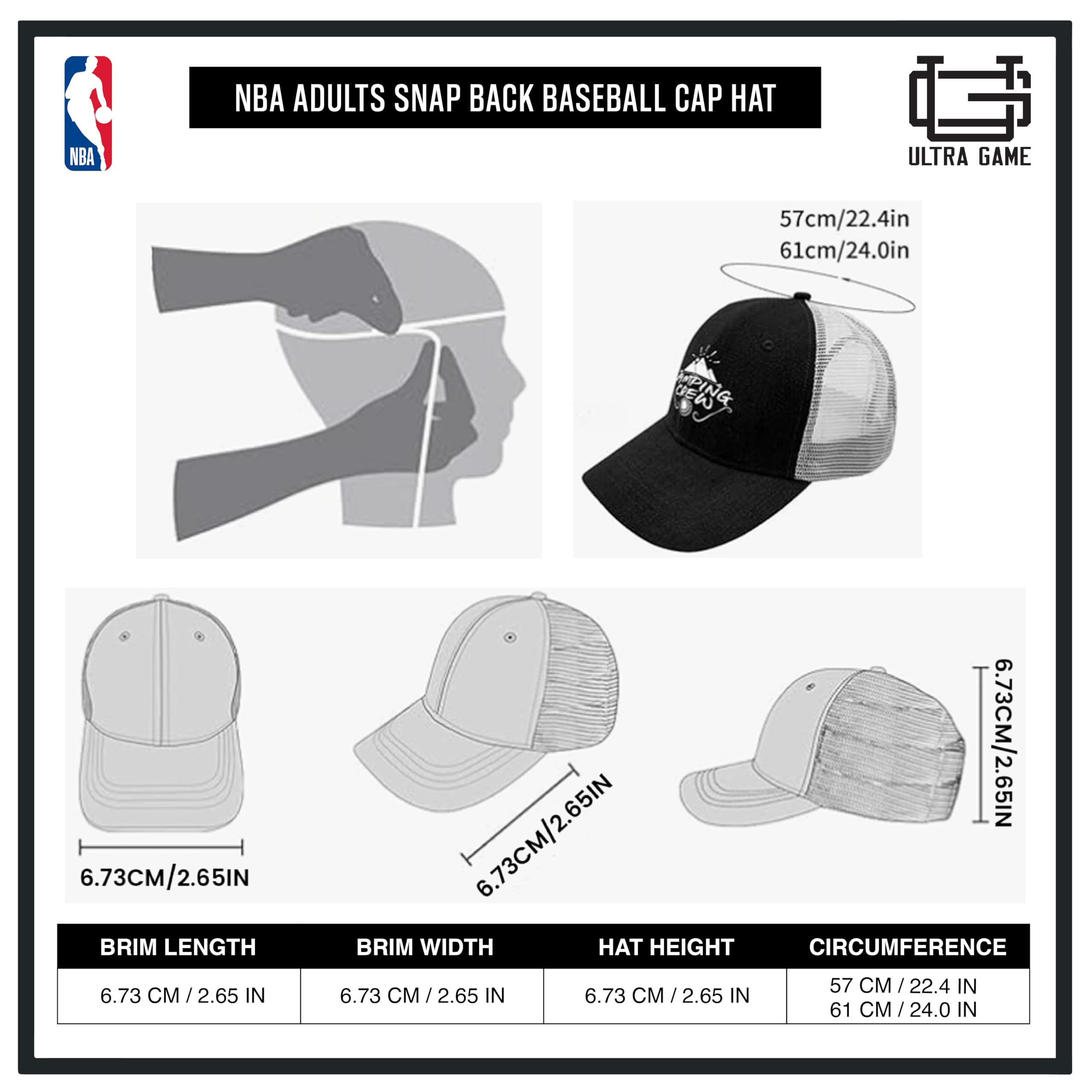 Ultra Game Men’s NBA Official Twill Snap Back Ultimate Baseball Cap Hat