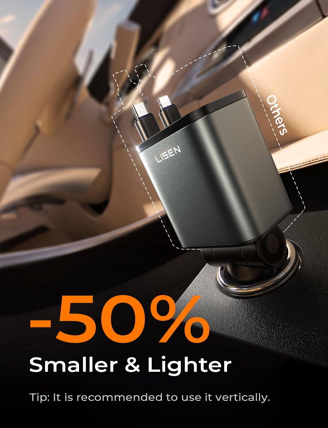 LISEN Retractable Car Charger, 84W Car Charger USB C Fast Charger Adapter for iPhone, Car Accessories for Men Women, Birthday Gifts for Fathers Day for Men Dad Husband, for iPhone 17 16 15 14 13 12 11