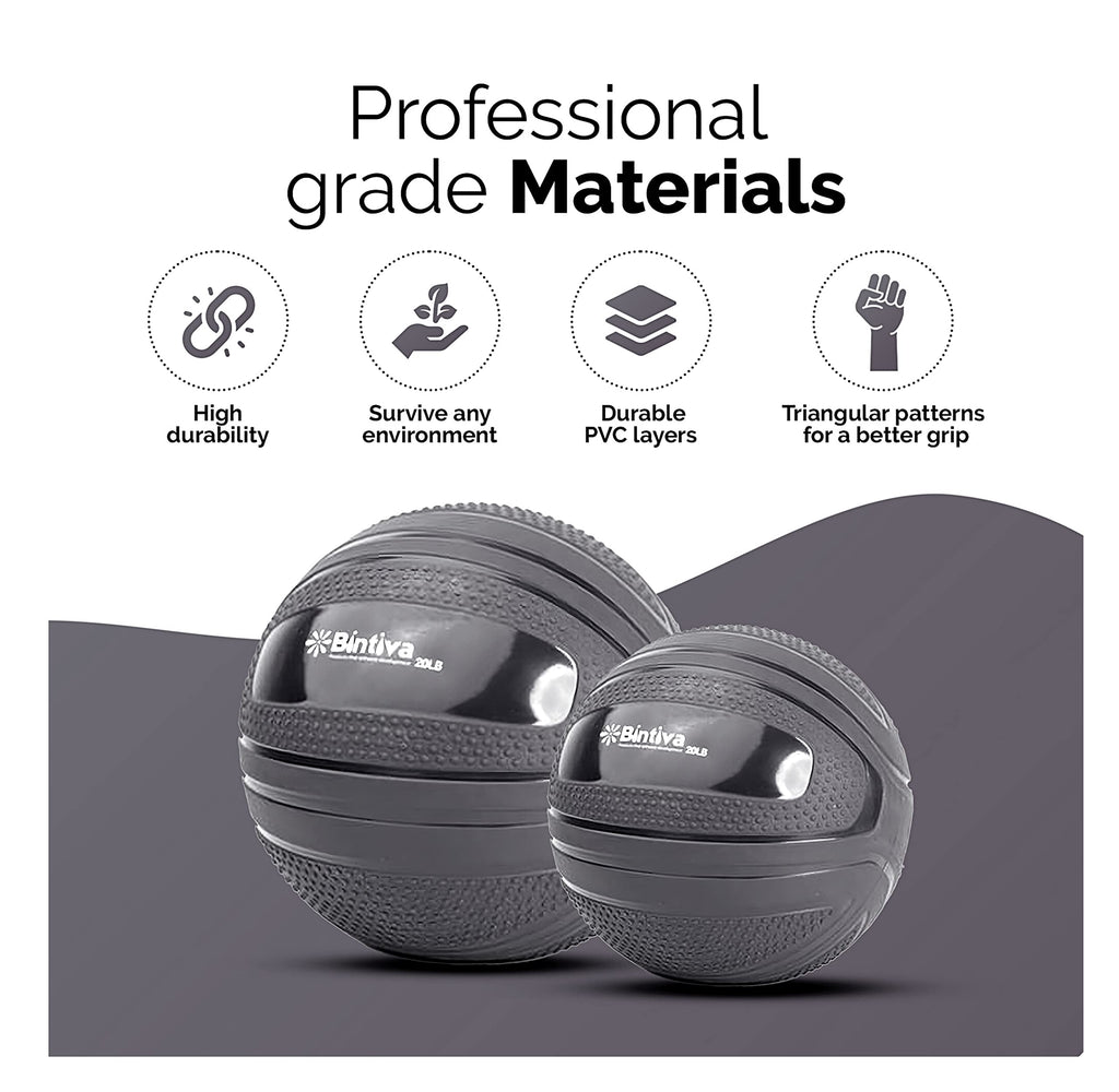 bintiva Non Bounce Slam Ball - Exercise Weighted Deadball for Workout and Fitness Routines - Medicine Dead Weight Ball