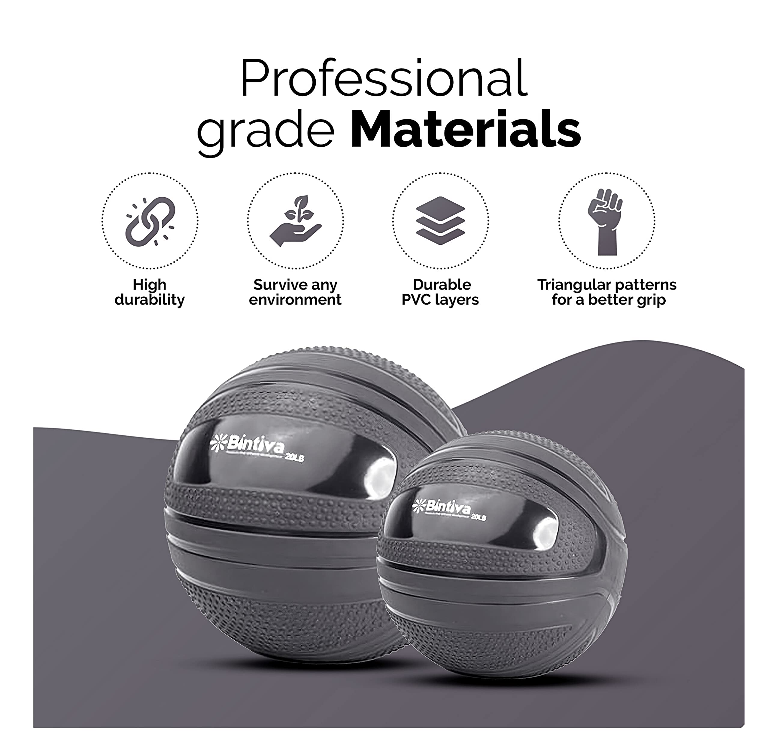 bintiva Non Bounce Slam Ball - Exercise Weighted Deadball for Workout and Fitness Routines - Medicine Dead Weight Ball