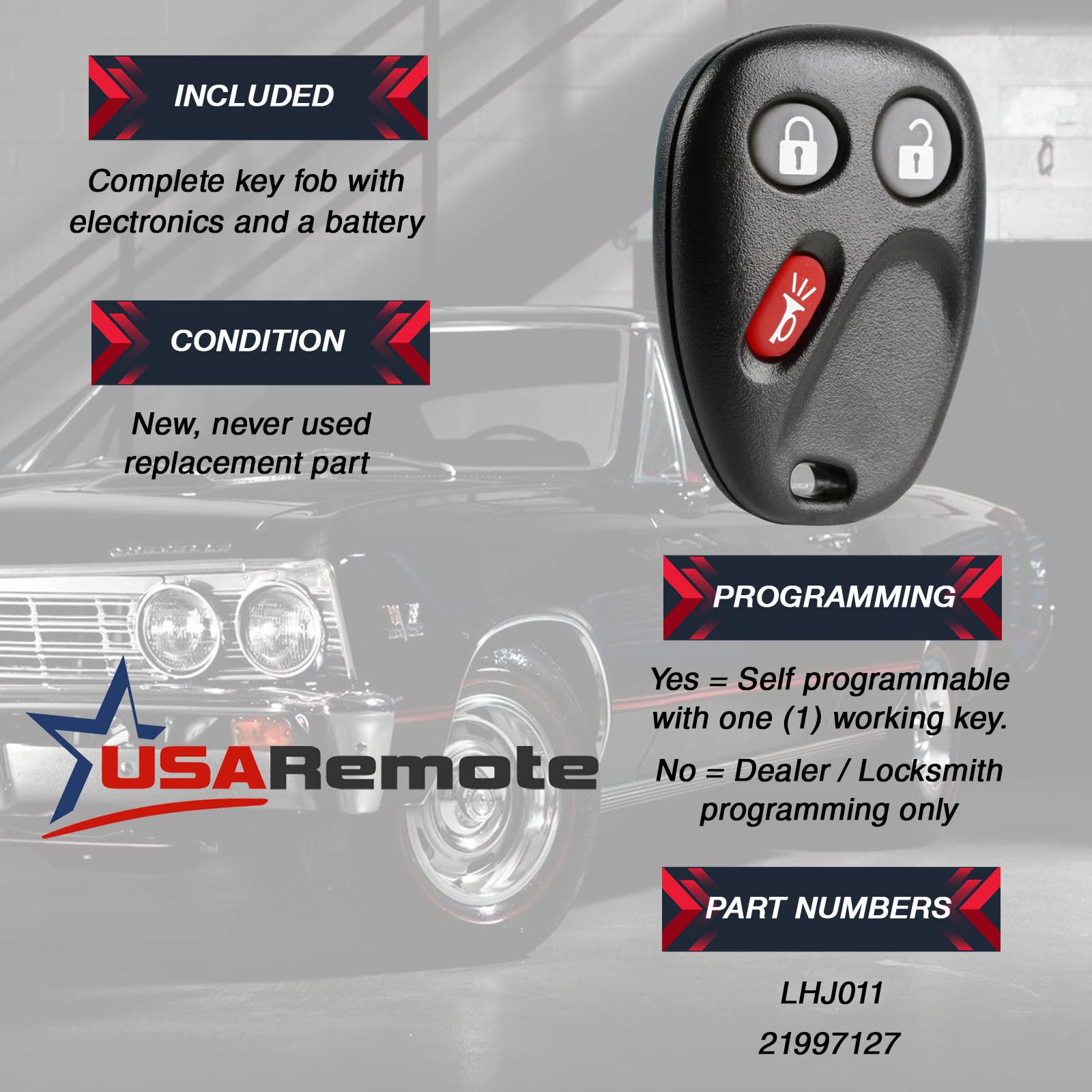 Key Fob Keyless Entry Remote with Ignition Key fits 2003-2006 Chevy Avalanche Equinox Silverado SSR Suburban Tahoe / GMC Sierra Yukon / Hummer H2 / Pontiac Torrent / Saturn Vue (LHJ011)