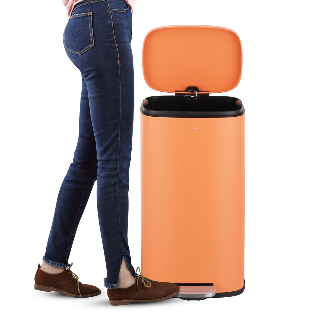 happimess HPM1011B Curtis 8-Gallon Step-Open Trash Can with Soft-Close Lid, Modern, Minimalistic, Fingerprint Proof for Home, Kitchen, Laundry Room, Office, Bedroom, Bathroom, Black