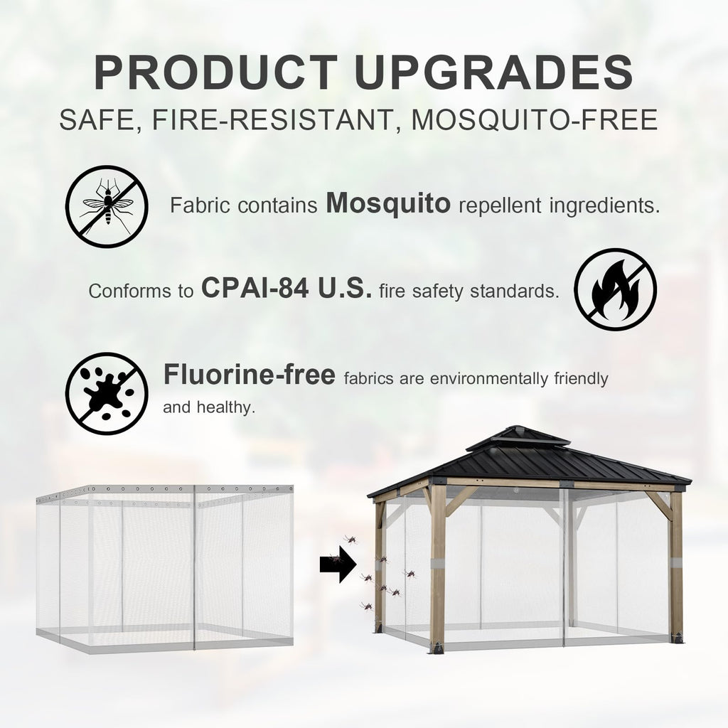 BPS 10' x 10' Gazebo Universal Mosquito Netting Screen Replacement, 4-Panel Mesh Screen Walls with Double Zippers for Outdoor Patio, Khaki (Mosquito Net Only)